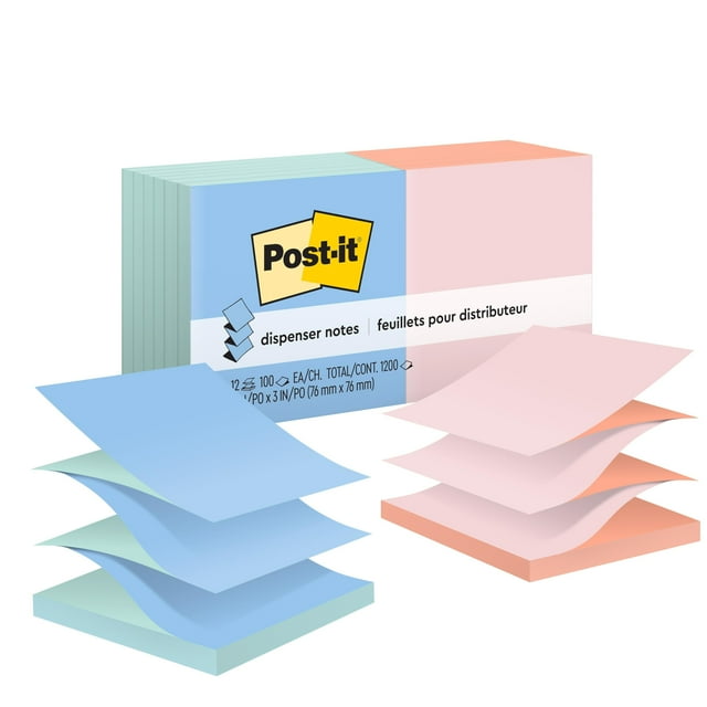 Adhesivos desplegables con notas adhesivas de 3 x 3 pulgadas, 12 blocs, colores pastel variados