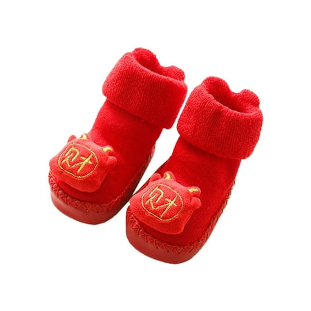 

ZMHEGW Cute Toddler Autumn And Winter Boys And Girls Socks Shoes Flat Bottom Non Slip Warm Solid Color Chinese New Year Style
