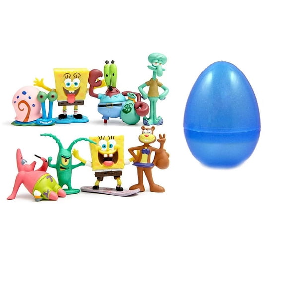 Set of 8 Figures for Inspired Sponge Birthday Party, Gift or Decoration! Included Bonus One Jumbo Egg!
