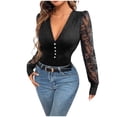 thumbnail image 2 of QSAWXQZ Lace Bodysuit Long Sleeve for Women Deep V Neck Going Out Shapewear Leotard Shirt Black-7 M, 2 of 9