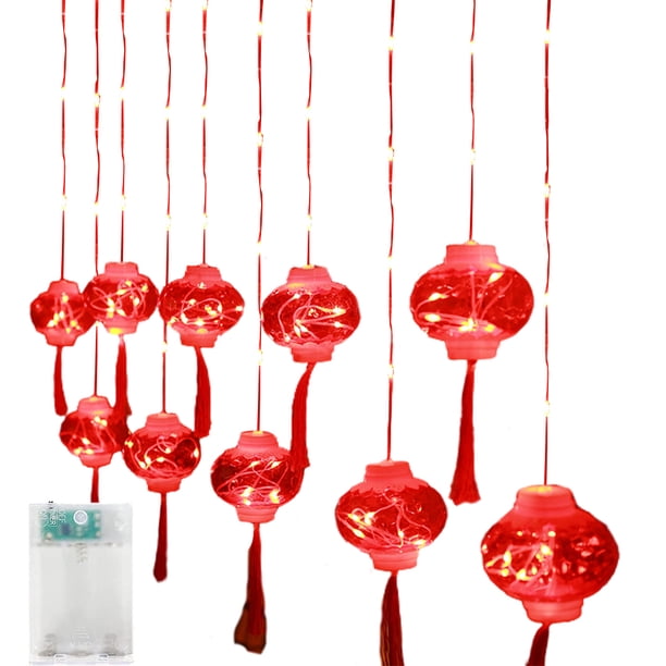 Red Lantern Curtain Lights Spring Festival Fairy Light Chinese New Year ...