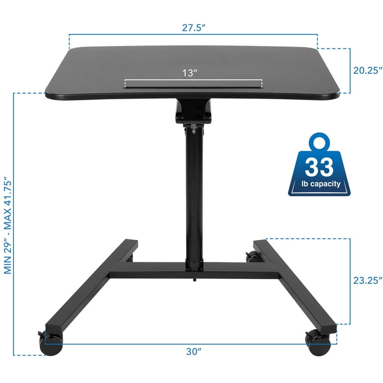 Mount-It! Mobile Standing Laptop Desk Height Adjustable Rolling Sit Stand  Workstation with Casters, 27.5 Inches Wide, Aluminum