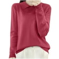 thumbnail image 4 of Juslio Womens Sweaters Pullovers Womens Tops Solid Peak lapel Long Sleeve Knit Wine, 4 of 4