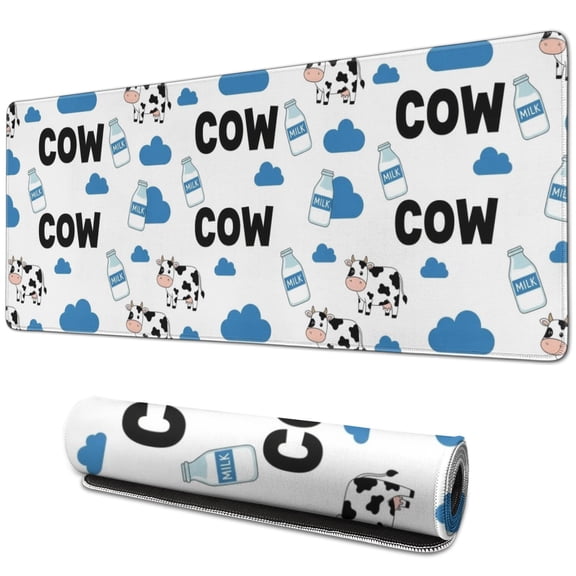 Long Mouse Pads for Desk,White Cow Milk Cloud Pattern Desk Mats on Top Of Desks, Desk Mouse Pad Extra Large with 3mm Non-Slip Base and Stitched Edge for Gaming,Office,Work,Home 31.5"x11.8"