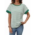 thumbnail image 3 of Women'S Short Sleeve Knit Tops Trendy Crewneck Striped T Shirts Casual Summer Blouses Outfits Green M, 3 of 9