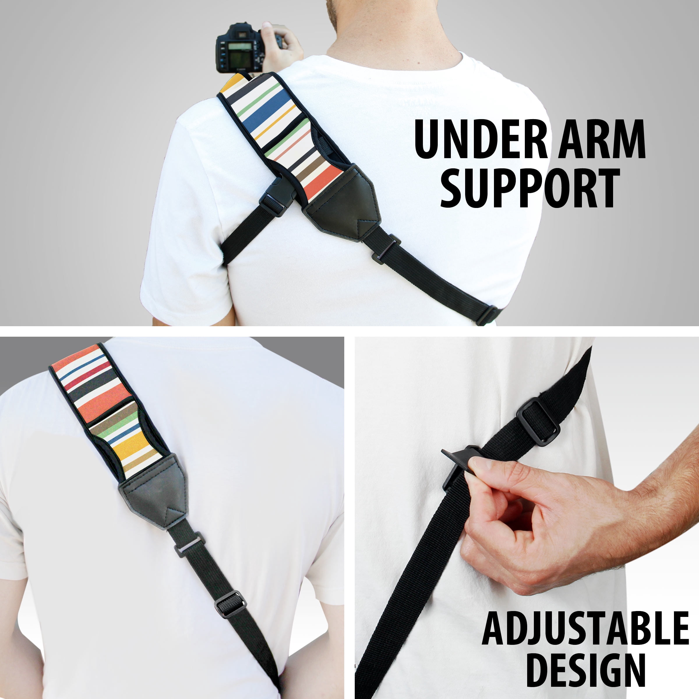 USA GEAR TrueSHOT Rapid Fire Camera Neck Strap Sling, Striped