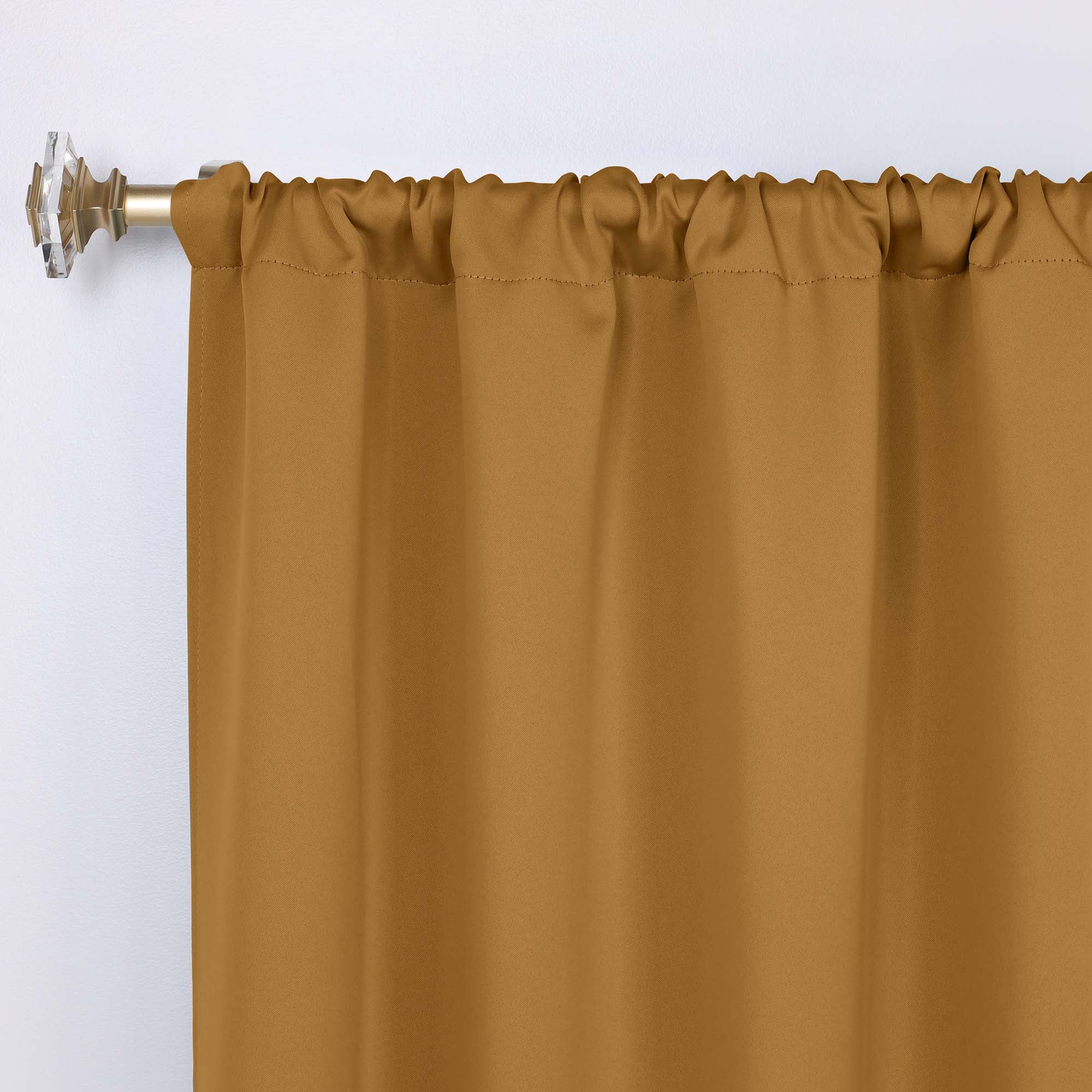 Superior Blackout Solid Light Filtering Rod pocket Curtain Panel Set, 36" x 63", Caramel Brown