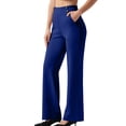 thumbnail image 3 of VBVC Women's High Waist Wide Leg Dress Pants,Button Detail Stretch Work Trousers For Women,Ladies Casual Office Palazzo Pants with Pockets,Blue,S-3XL, 3 of 7