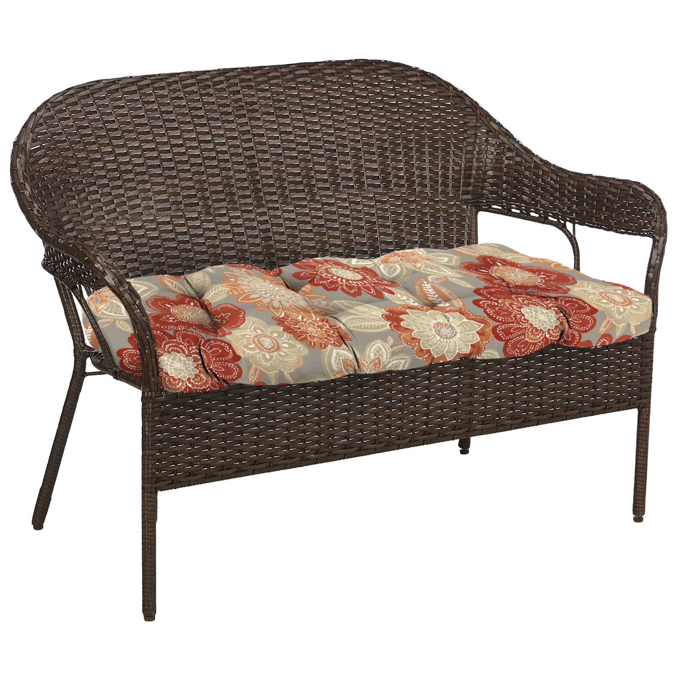 Jordan Manufacturing 44" x 18" Anita Scorn Grey Floral Rectangular Tufted Contoured Outdoor Wicker Settee Bench Cushion