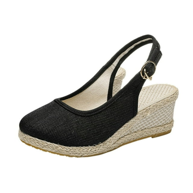 Sandale Espadrille à Talon Compensé à Bout Fermé pour Femmes, Style Mondain, à Bride Arrière