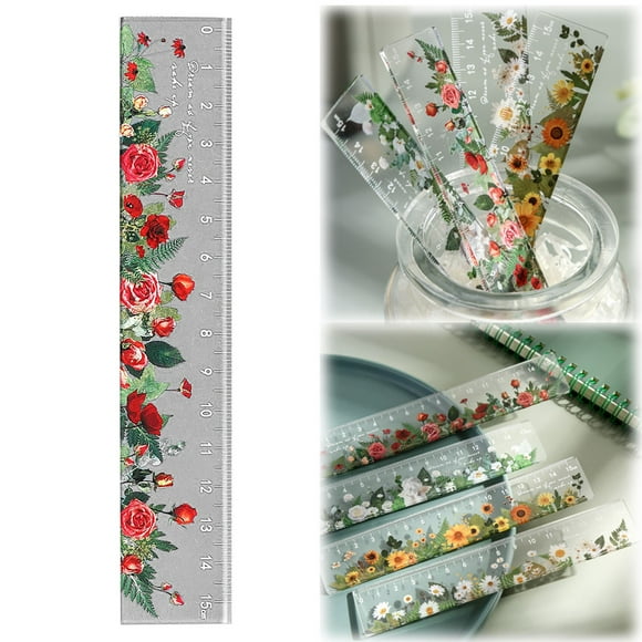 AKEGAMN Liquidation! Règle Centimétrique Mignonne Sans Échelle en Plastique Clair Règle de Fleurs Girly Règle de Mesure Métrique 6 Pouces pour Étudiant en Dessin Design Transparent : Notre Ensemble de Règle 6 Pouces Est une Vadrouille