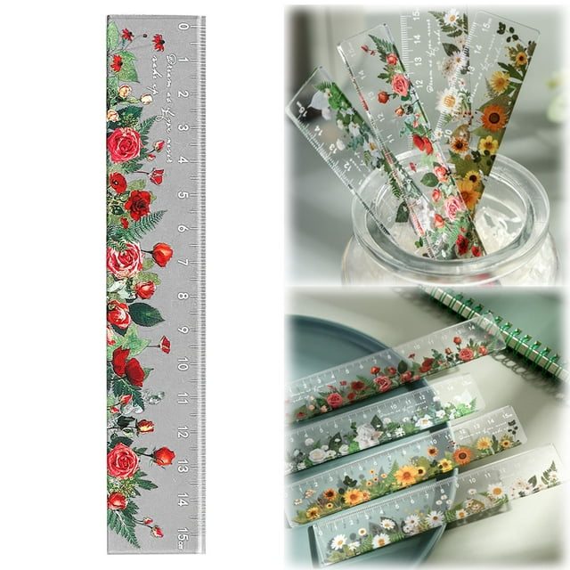 Cute Centimeter Ruler No Scale Clear Plastic Flower Rulers Girly Metric Measuring Rulers 6 Inch Straightruler For Drafting Student