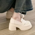 thumbnail image 5 of Xfvqtps Ladys Penny Loafers Shoes Chunky Heel Square Toe Simplicity Soft Sole British Comfortable Work Office Shoes Thick Soled Leather Loafers White, 5 of 6