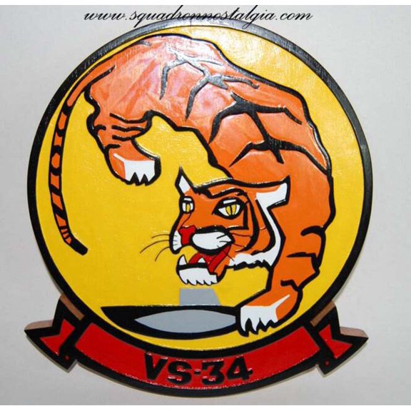 VS-34 Proud Tigers Plaque, 14, Mahogany, Navy