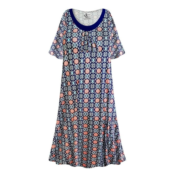 Medium Tall Nightgowns for Women Sleepshirt Short Sleeve Pajama Soft Sleep DressMoroccan Blue Dream Print Loungewear
