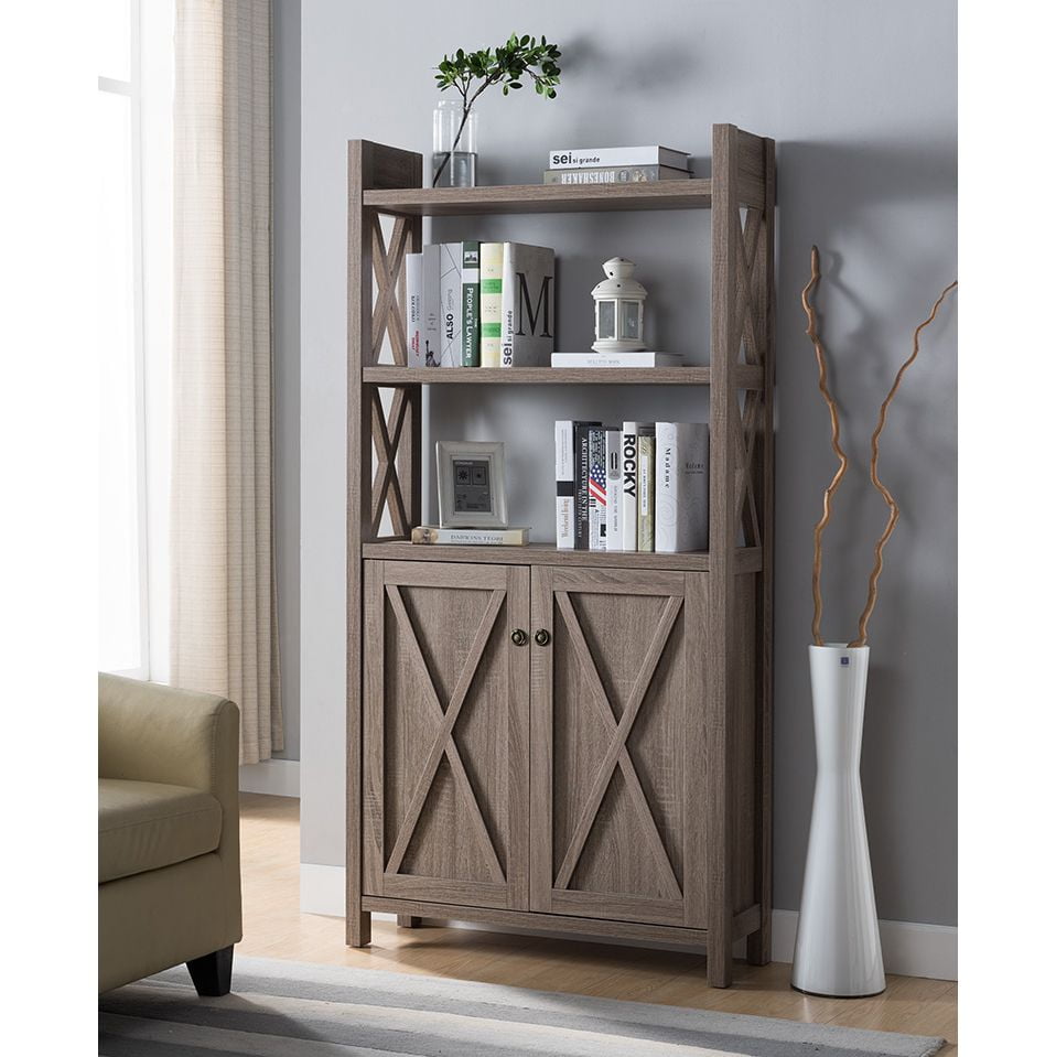 ICE ARMOR Dark Taupe Bookcase with 2 Top Shelves and 2 Door