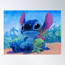 Stitch On Beach Poster Wall Art, Modern Wall Decor For Living Room Bedroom, 12x18 UNFRAMED
