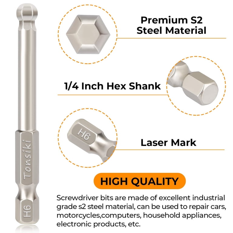 SWANLAKE 26-Piece Hex Allen Wrench Drill Bit Set - Metric & SAE S2 Steel, 1/4" Hex Shank Holder