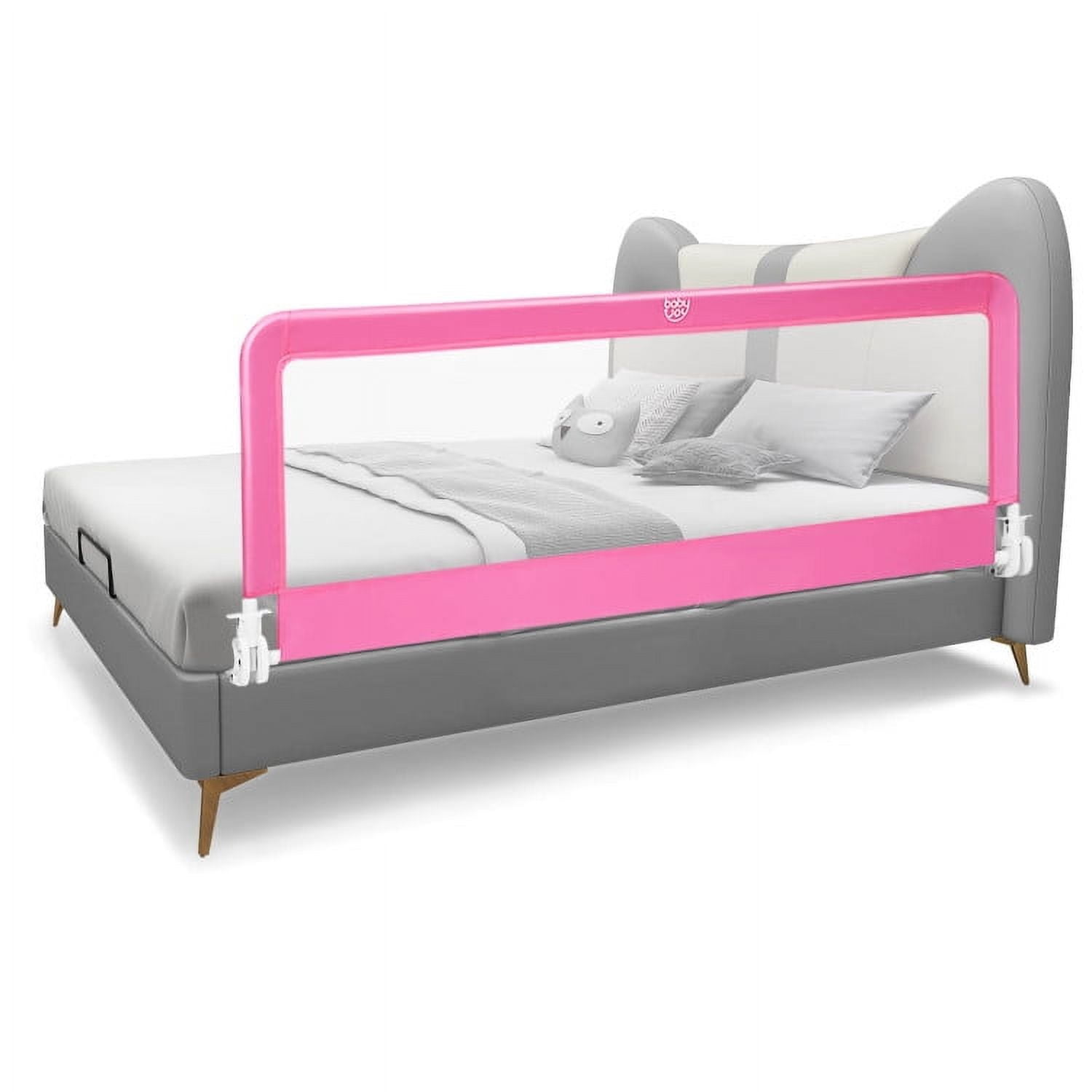 YYAo Bed Guard Rails,Bed Fence,Bed Gate for Baby,59 Inch Folding Breathable Baby Bed Rail Guard with Safety Strap-Pink