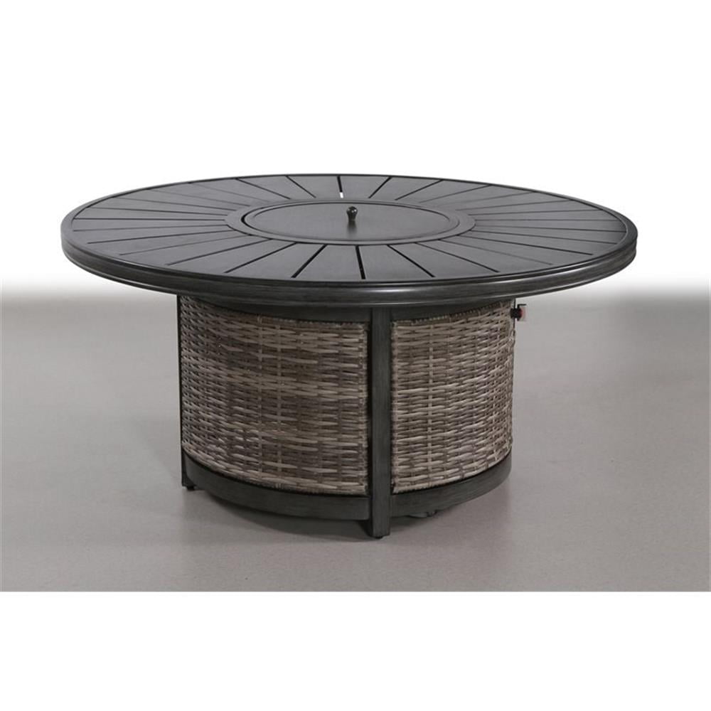 Living Source International Modern Aluminum/Wicker Propane Fire Pit Table - Gray