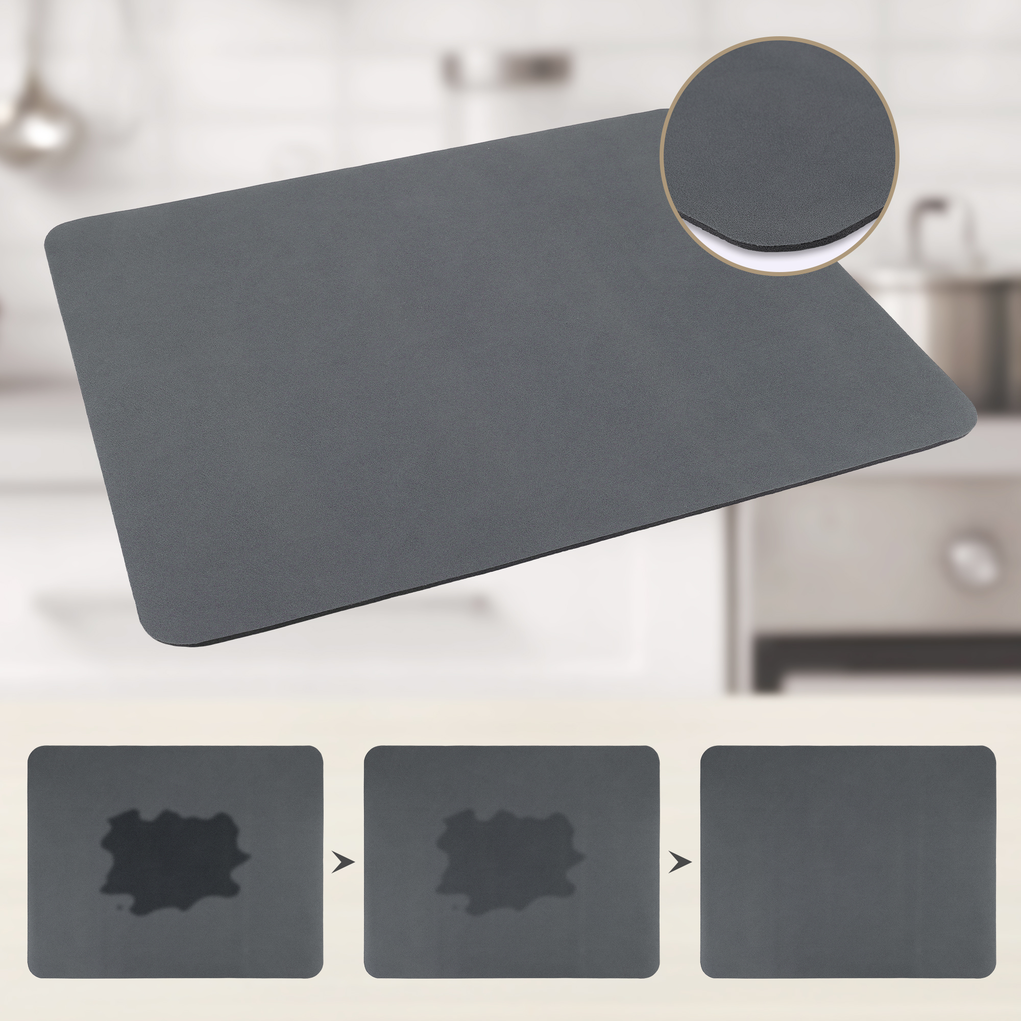 Unique Bargains Diatomaceous Stone Dish Countertop Drying Mat Navy Blue 19.7*15.7 inch