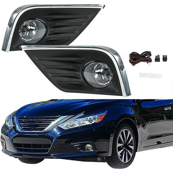 ALL-CARB Left & Right Fog Lights Assembly Replacement for 2016-2018 Nissan Altima with Bulbs   Fog Light Covers   Harness Switch Kit Driving Lamps Fog Lights (Driver & Passenger Side)