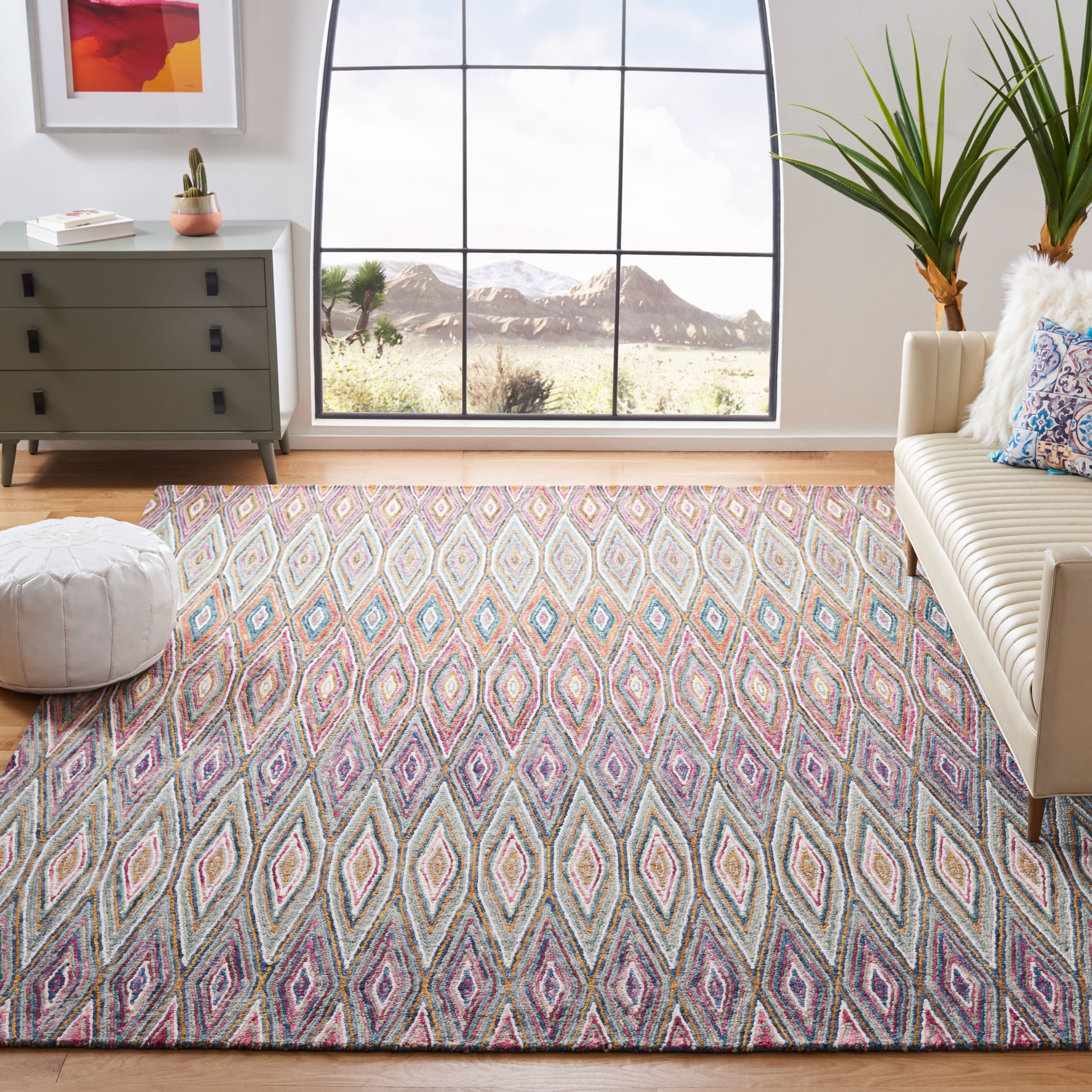 SAFAVIEH Aspen Catriona Abstract Geometric Wool Area Rug, Blue/Pink, 6' x 9'