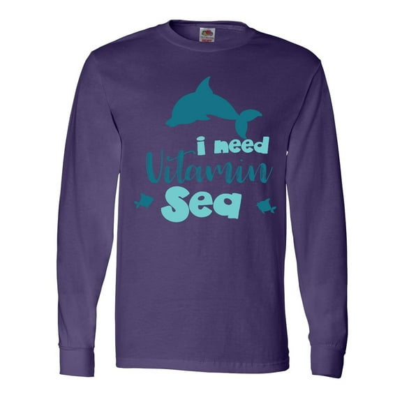 Inktastic I Need Vitamin Sea, Dolphin, Fishes - Blue Long Sleeve T-Shirt