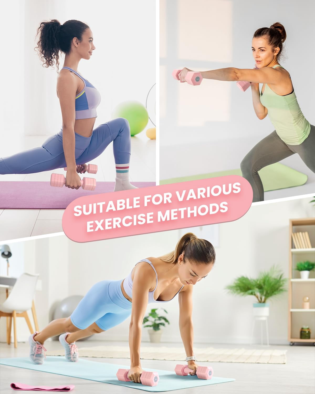 Adjustable Dumbbells Set  4 In 1 Hand Weights For Women Men 10 Lb/ 12 Lb Dumbbell Pair Each 2lbs 3lbs 4lbs 5lbs With Tpu Soft Rubber Handle Home Gym Exercise Fitness