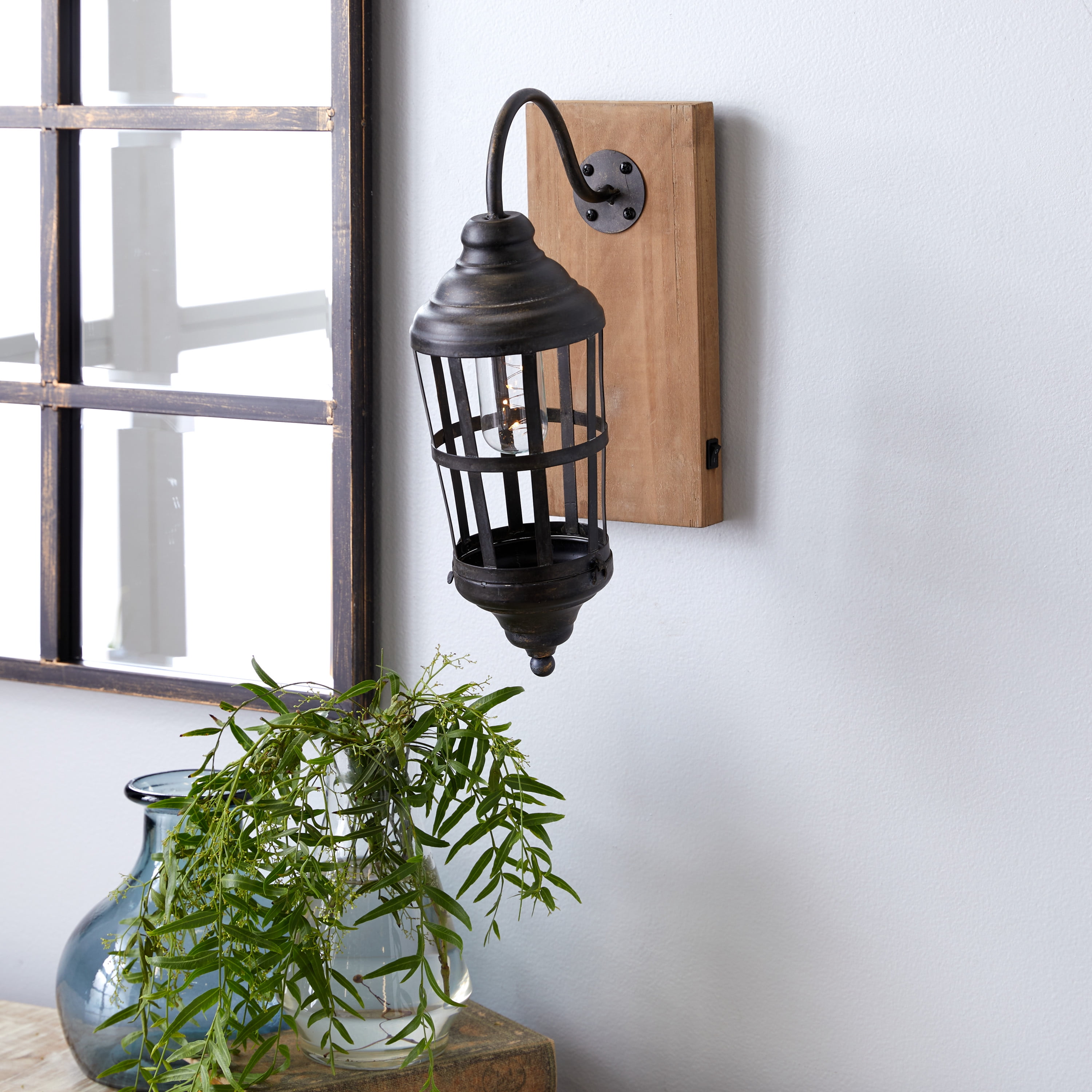 DecMode 5.5"W, 15"H Metal Industrial Candle Wall Sconce, Black, 1 - Piece