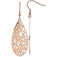 thumbnail image 2 of Chisel Stainless Steel Polished Rose IP-plated Filigree Flower Dangle Shepherd Hook Earrings - 66.03mm, 2 of 6