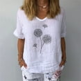 thumbnail image 2 of Ruyang T-Shirts for Women Summer Tops Women's Dandelion Printed Breathable Cotton Linen V Neck Short Sleeve Top Women's Dressy Tops, 2 of 5