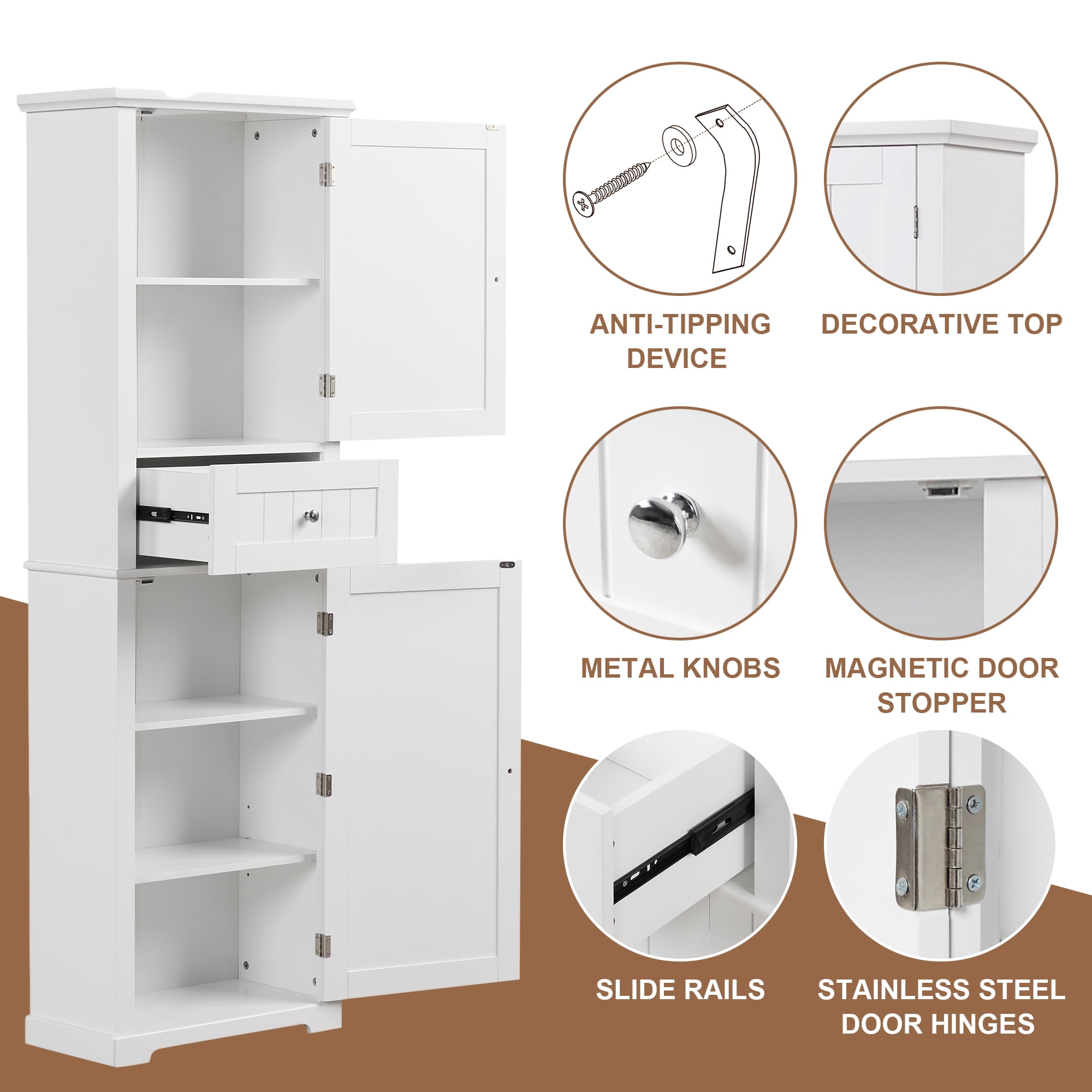 Euroco Tall Bathroom Storage Cabinet, Freestanding Storage Cabinet with Drawer and Adjustable Shelf, MDF Board with Painted Finish, White