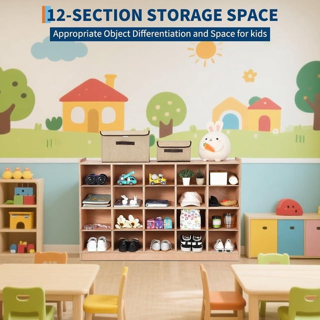 20-cubby mobile tray almacenamiento gabinete-almacenamiento organizer con 2 anti-flip fittings 4 castors y 2 boxes para home school o kindergarten