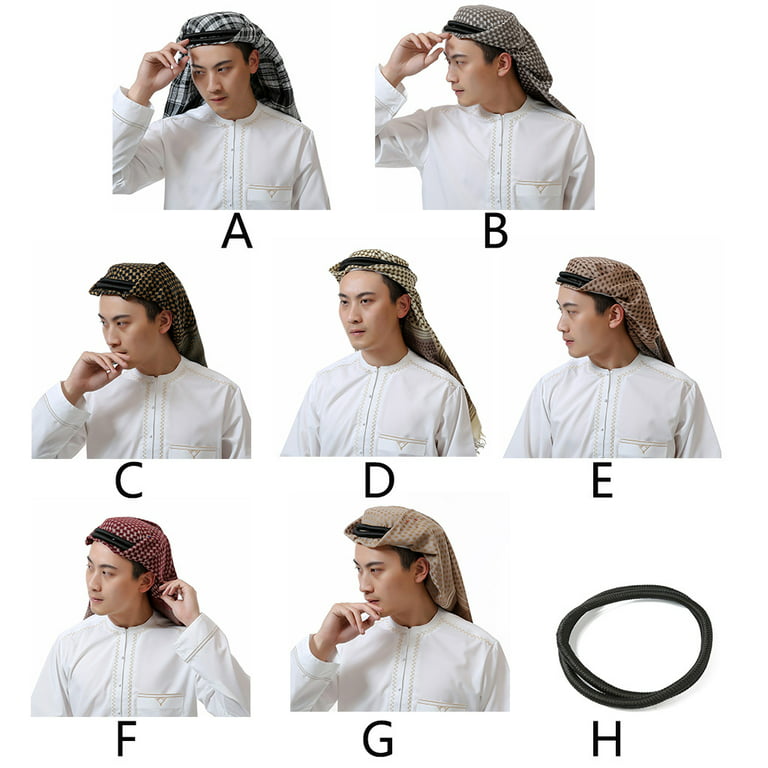 HeroNeo Arabic Head Scarf for Men with Aqel Rope Middle East Head Wraps  Turban Muslim Headwear Long Scarf Arabian Accessories