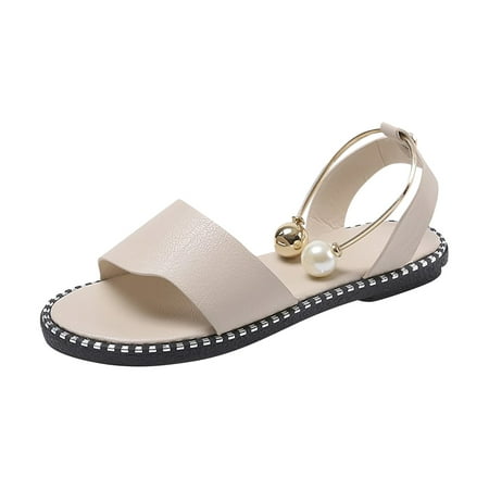 

Juejuezi Womens Sandals Clearance Sale Sandals Women Flat Slippers Open Toe Pearl Comfy Beach Roman Shoes Flip Flop