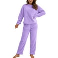 Noilla Ladies Sherpa Sleepwear Long Sleeve 2 Piece Outfits Crew Neck