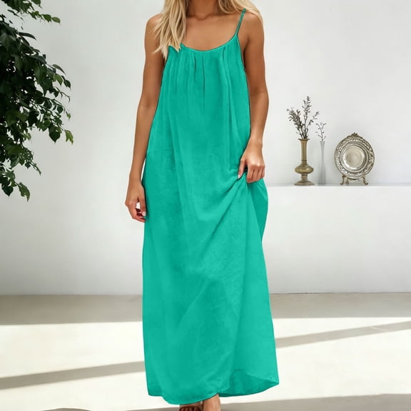 Backless Cami Dress Womens Summer Sleeveless Maxi Dress Beach Boho Dresses (Mint Green L)