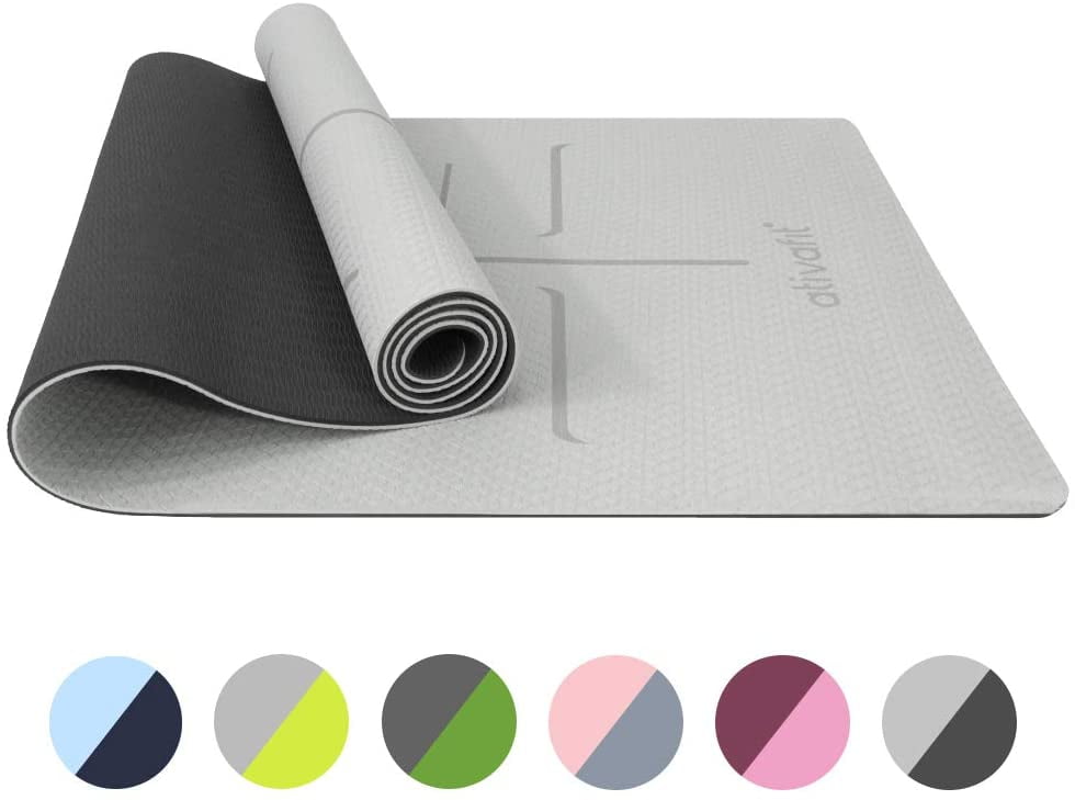 Yoga Pro Mat Non-Slip  Double Layer With Position Lines Indoor Outdoor Exercises 