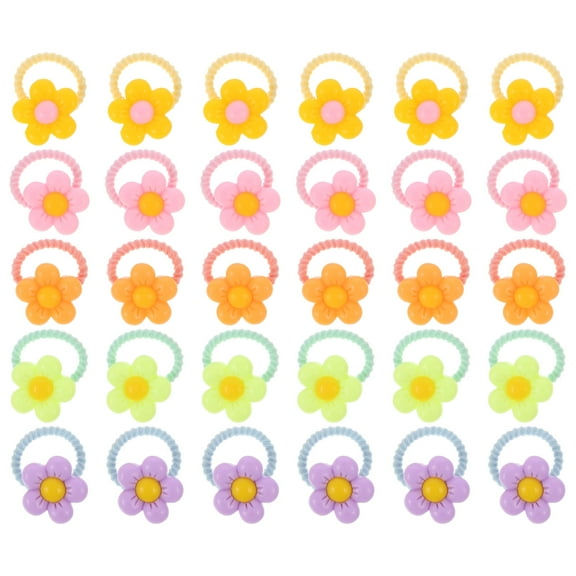 LOLIPPYY 30Pcs Small Flower Hair Ties Assorted Color Elastic Ponytail Holders for Daily Wear and Special Occasions