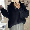 thumbnail image 2 of Women's Casual Sweater 1/4 Zipper V Neck Long Sleeve Lapel Pullover Loose Fit Sweaters Fall Winter Tops (Free Size, Black), 2 of 3