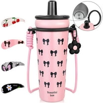 Farcauo 24 OZ Bow Pink Tumbler Insulated Vacuum Tumbler With Lid Spill Proof Cup for Hot and Cold Drink Stainless Steel Water Bottle Leak Proof Travel Mug with Straw Christmas Gifts For Women Mother