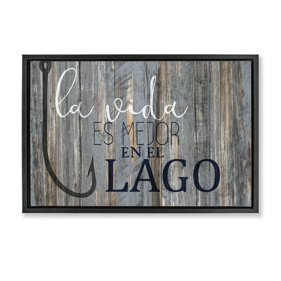 Stupell Industries Mejor en el Lago Azul Inspirational Quotes & Sayings Painting Black Floater Framed Art Print Wall Art, 25 x 17