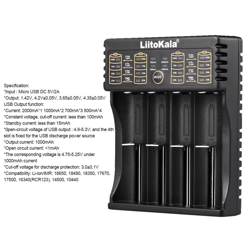 0LiitoKala lii-402 4 Slots USB Battery Charger For Ni-MH Li-ion LiFePO4 Battery 