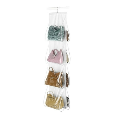 - Hanging Purse Organizer, Breathable Nonwoven Handbag Organizer, 8 Easy Access Clear Vinyl Pockets, White, 48 L x 12 W