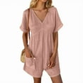 thumbnail image 6 of ZEHJUHAN Women's Solid Color Casual Chic V-Neck Romper - Short Sleeve Jumpsuit with Pockets for Summer Apricot，S, 6 of 14