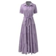 thumbnail image 4 of VUPSGEZ Women Dress Stripe Print Turn Down Collar Short Sleeve High Rise Maxi Dress (Purple,S), 4 of 6
