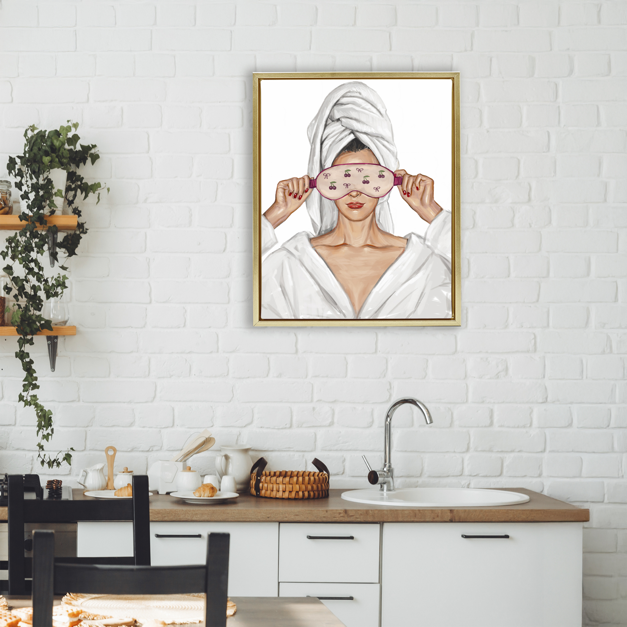 Cherry Eye Mask Fashionista Gold Framed Floater Canvas Wall Art, design by Ziwei Li