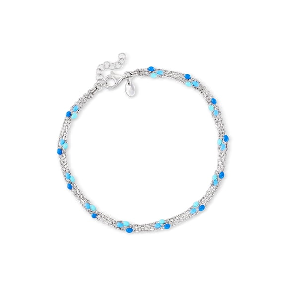 Ross-Simons Italian Tonal Blue Enamel Beaded Station Anklet in Sterling Silver, Women's, Adult