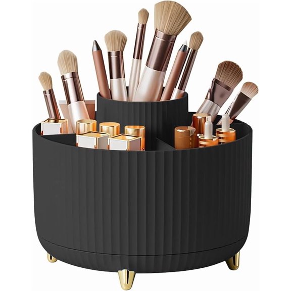 DASITON Large Capacity Makeup Brush Holder,360 ° Rotating Makeup Organizer,5 Slot Makeup Brushes Cup,for Vanity Decor,Bathroom Countertops,Desk Storage Container,Cosmetic Display cases(Black)